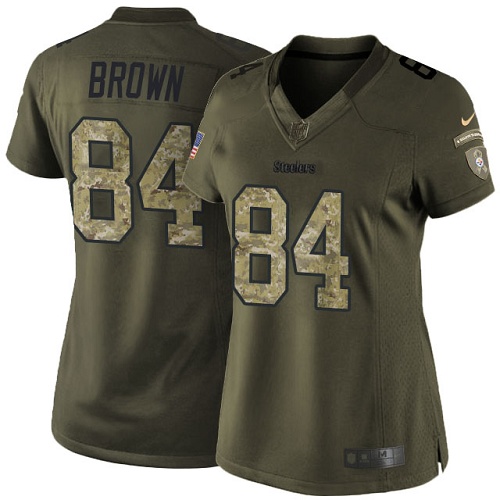 Women's Elite Antonio Brown Nike Jersey Green - #84 Salute to Service NFL Pittsburgh Steelers